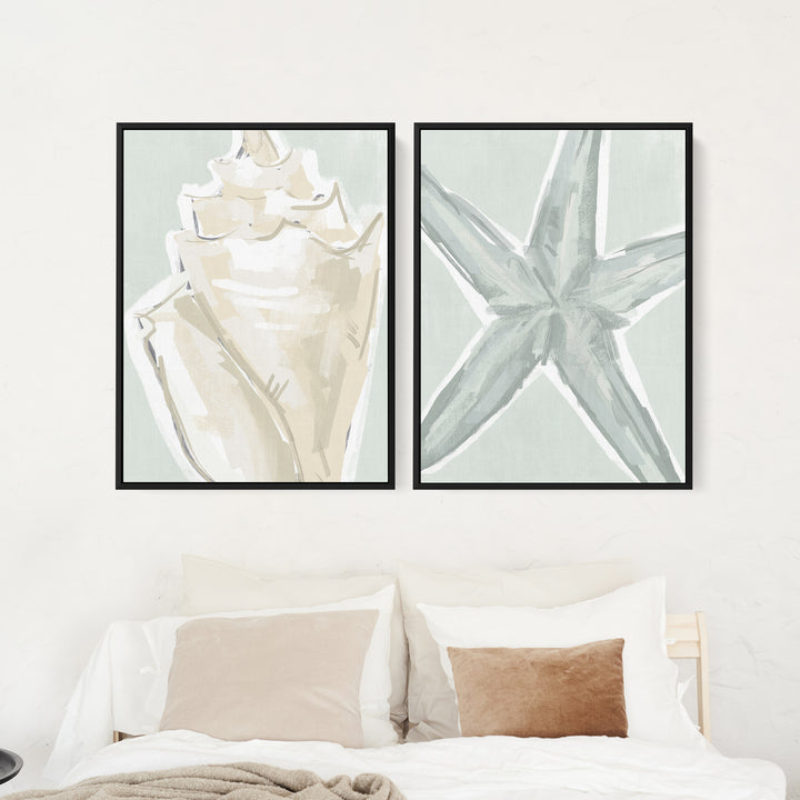 Starfish & Conch Diptych - Set of 2