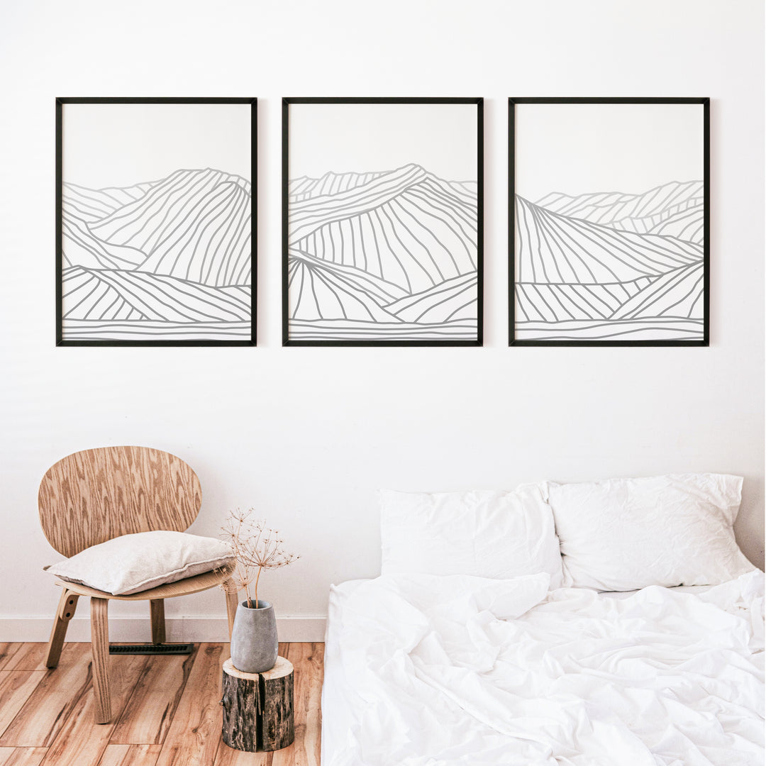 Minimalist Gray Mountain Illustration - Set of 3