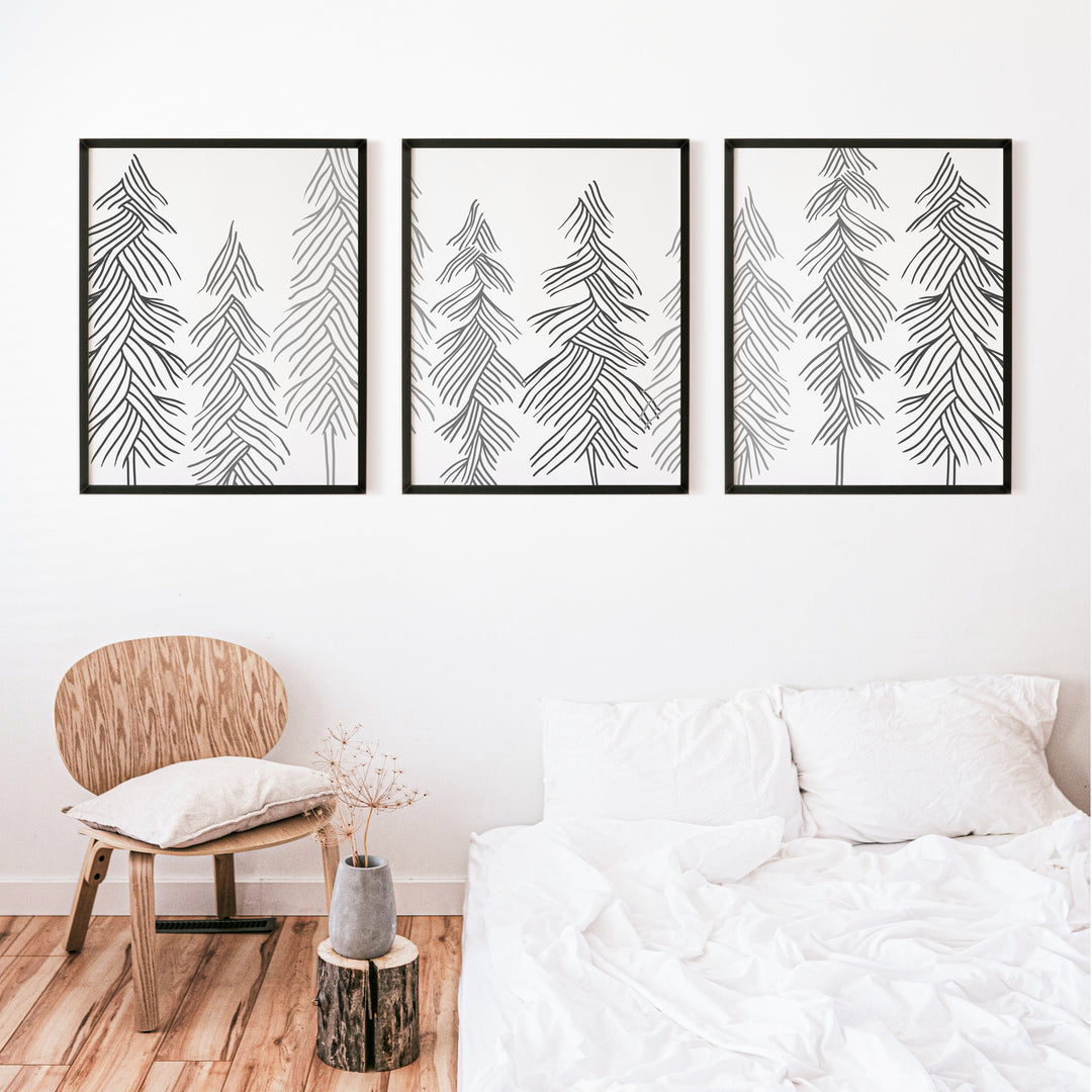 Simple Line Pine Trees - Set of 3