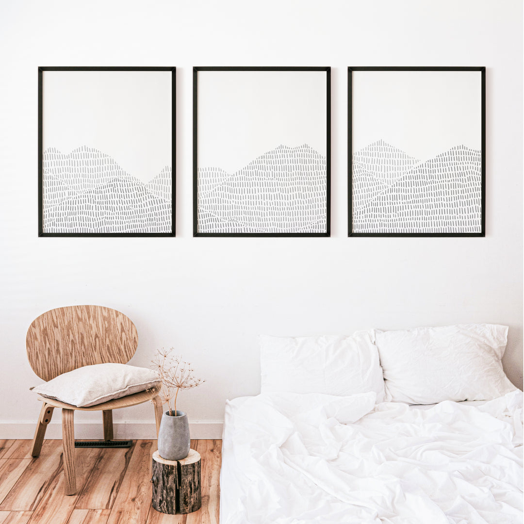 Modern Gray Mountain Landscape Illustration - Set of 3