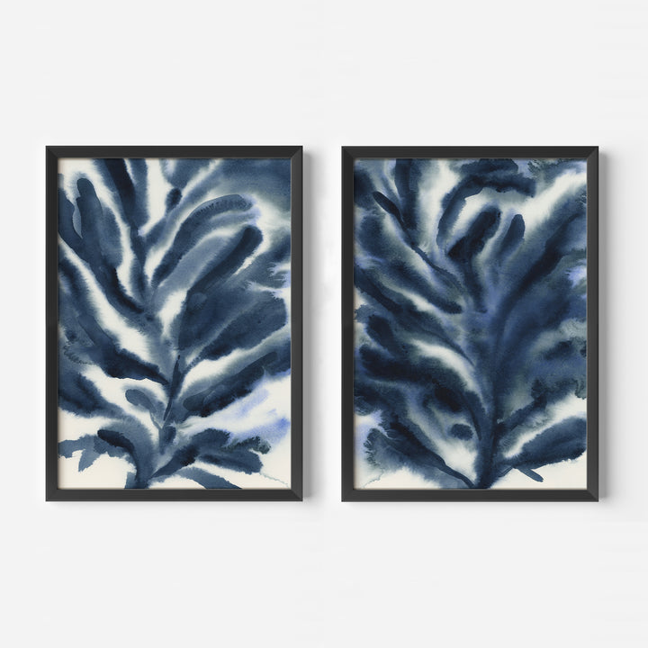Indigo Seaweed Diptych, No. 2 - Set of 2