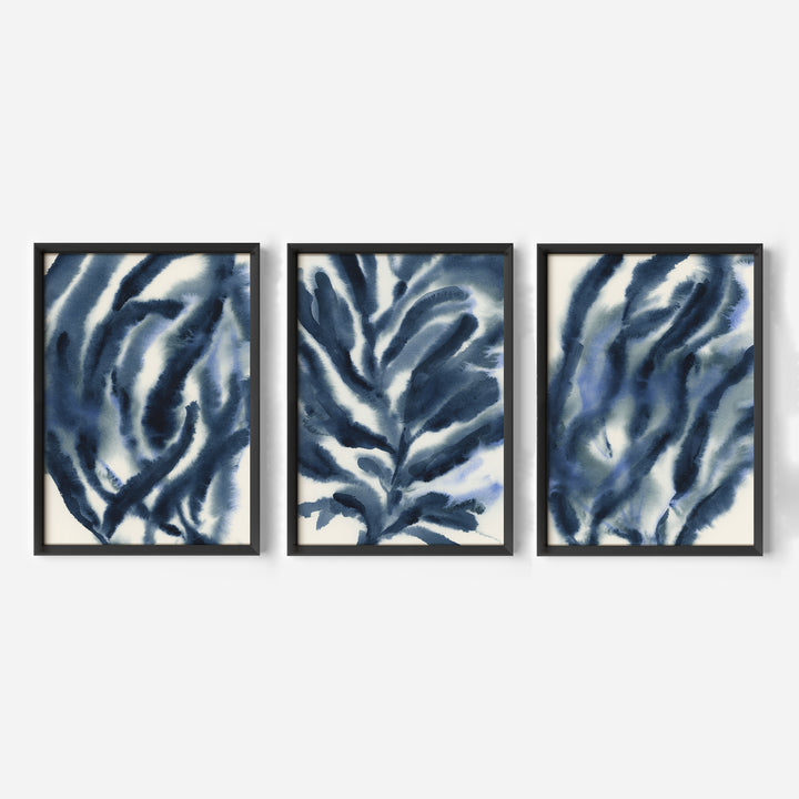 Indigo Seaweed Triptych - Set of 3