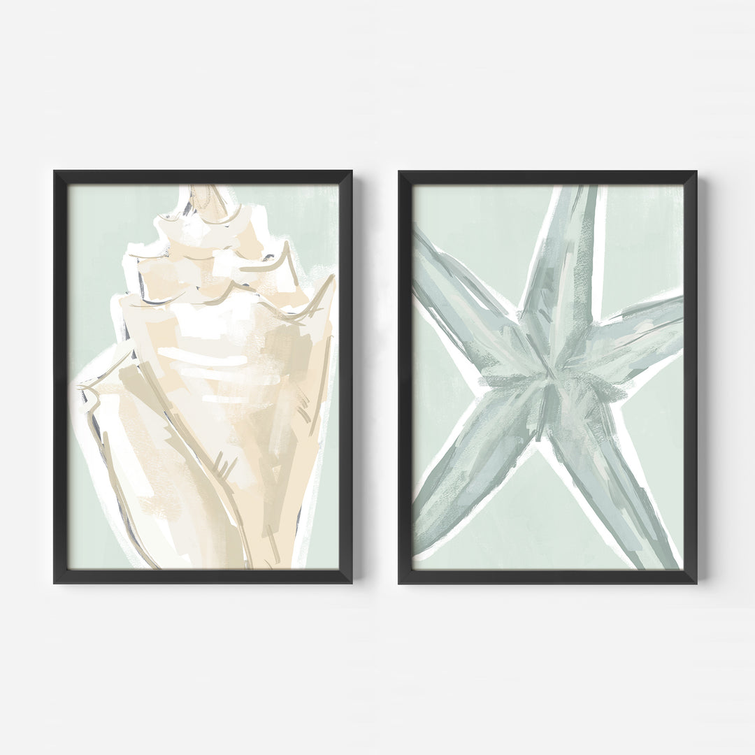 Starfish & Conch Diptych - Set of 2