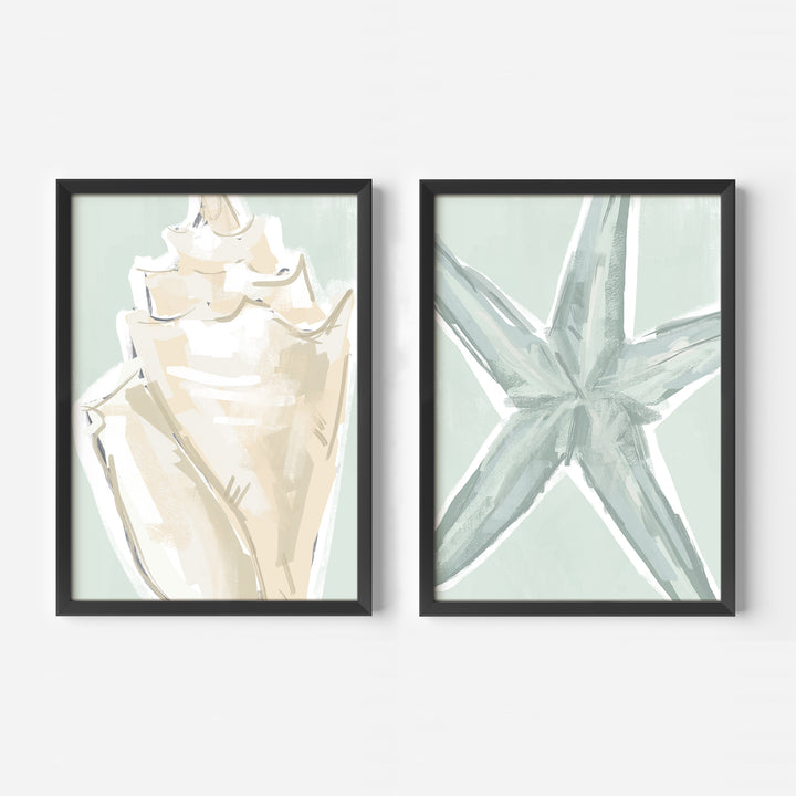 Starfish & Conch Diptych - Set of 2