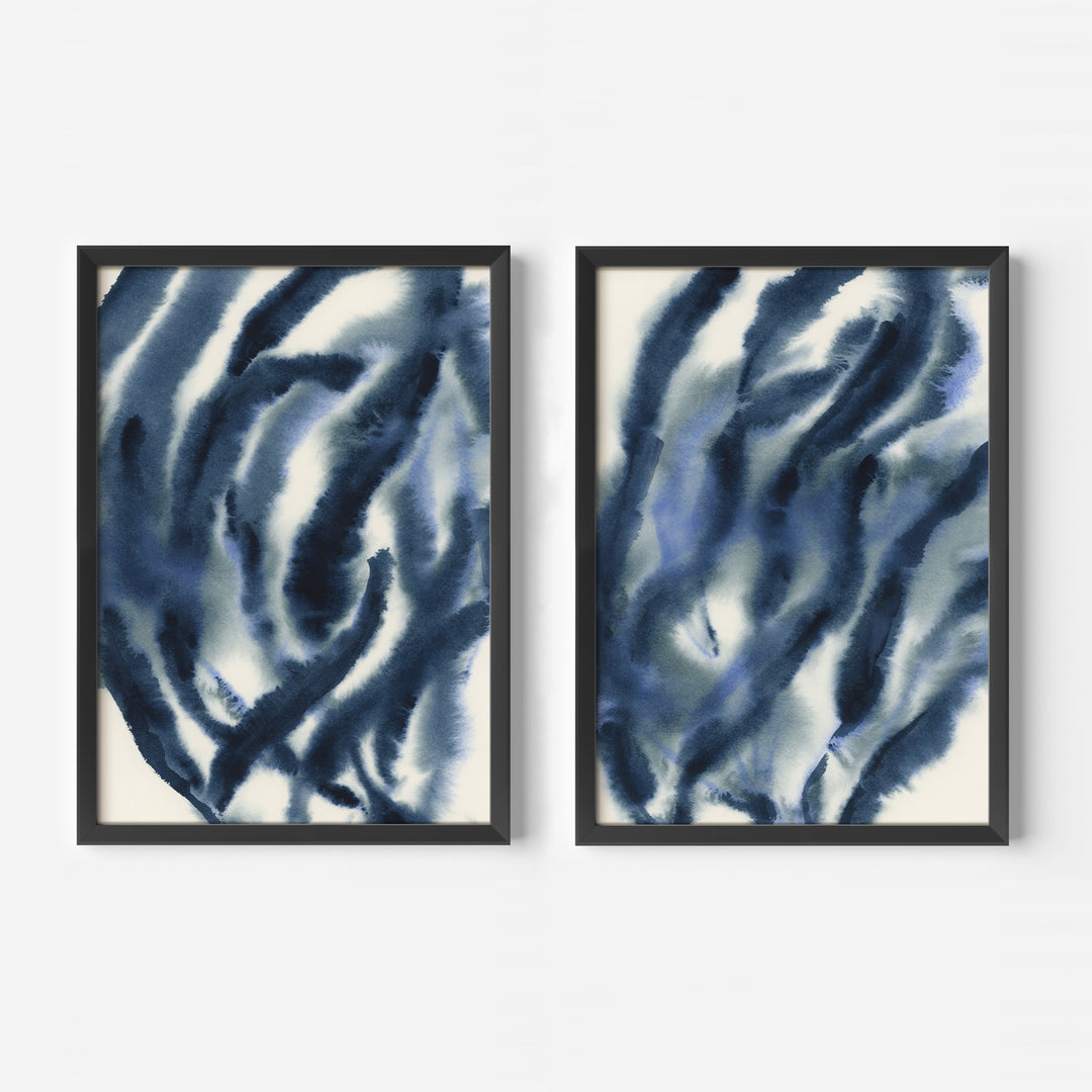 Indigo Seaweed Diptych, No. 1 - Set of 2