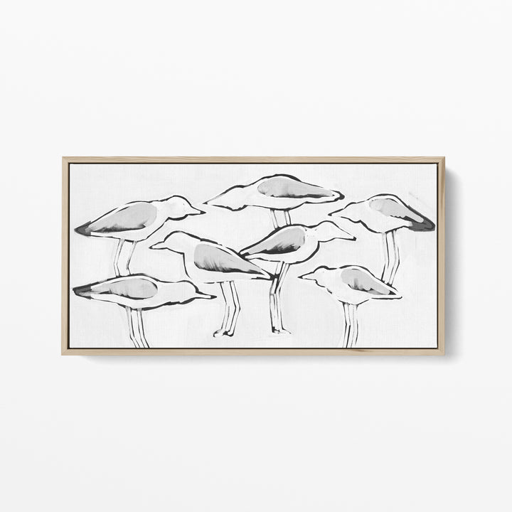 Black & White Gulls in Waiting Panoramic - Art Print or Canvas - Jetty Home