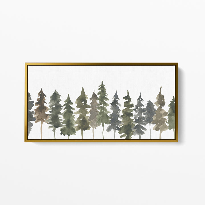Pine Tree Line Watercolor Panoramic - Art Print or Canvas - Jetty Home