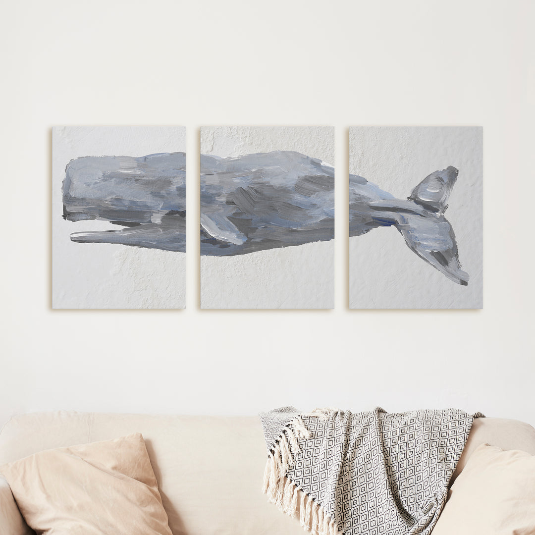 Sperm Whale Painted Triptych - Set of 3  - Art Prints or Canvases - Jetty Home