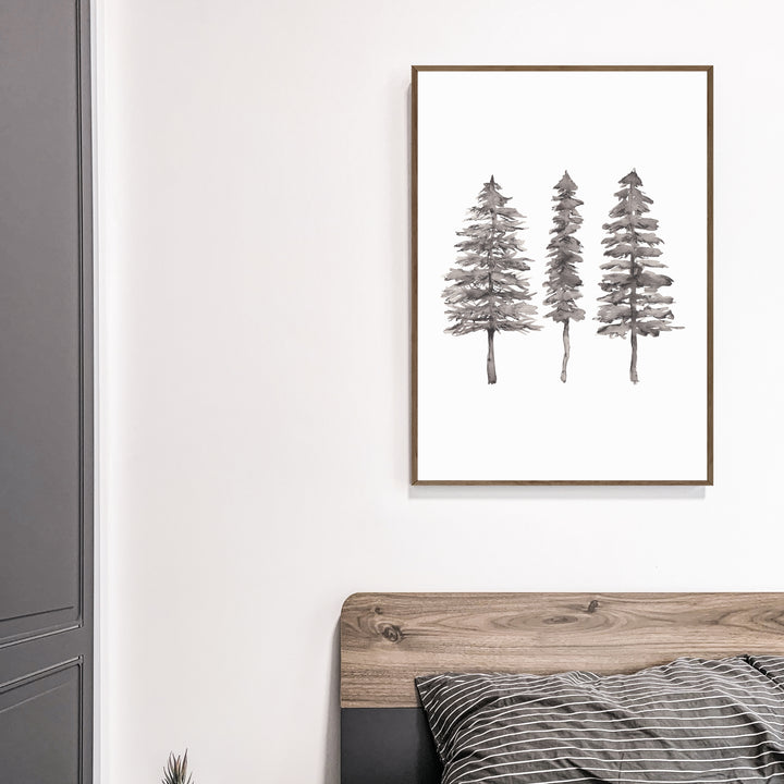 Black + White Pine Tree Trio  - Art Print or Canvas - Jetty Home