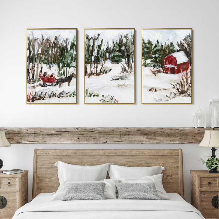 Winter's Barn Triptych - Set of 3  - Art Prints or Canvases - Jetty Home