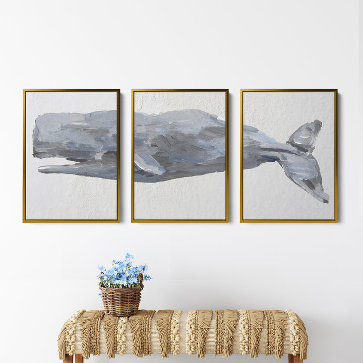 Sperm Whale Painted Triptych - Set of 3  - Art Prints or Canvases - Jetty Home