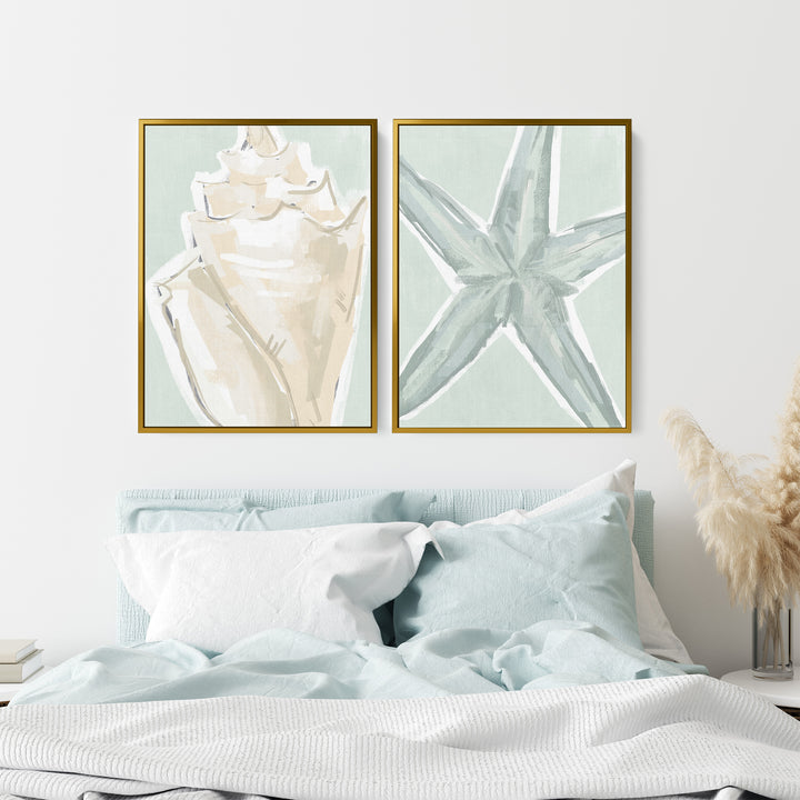 Starfish & Conch Diptych - Set of 2