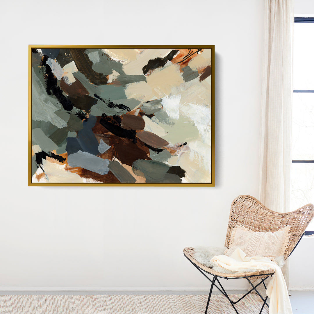Gold Wildwood print by Jetty Home displayed on a canvas in a stylish interior setting.