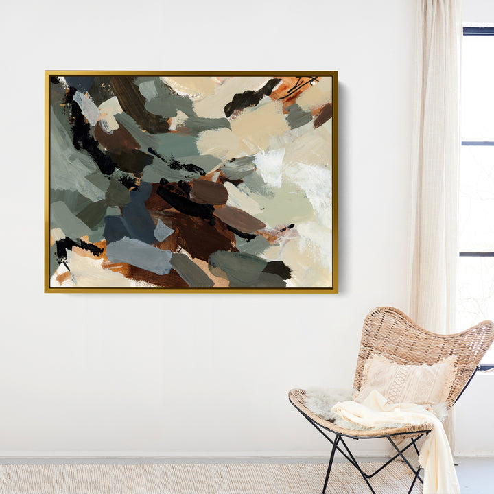 Gold Wildwood print by Jetty Home displayed on a canvas in a stylish interior setting.