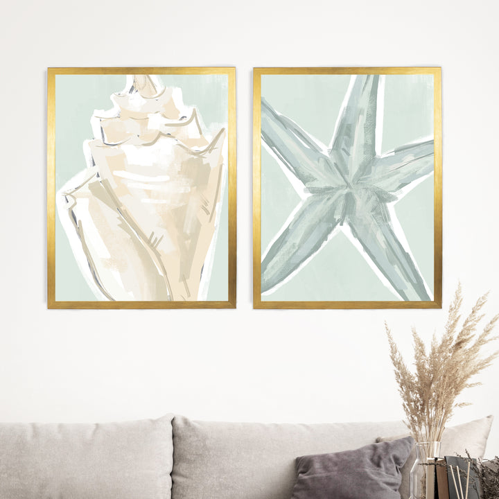 Starfish & Conch Diptych - Set of 2
