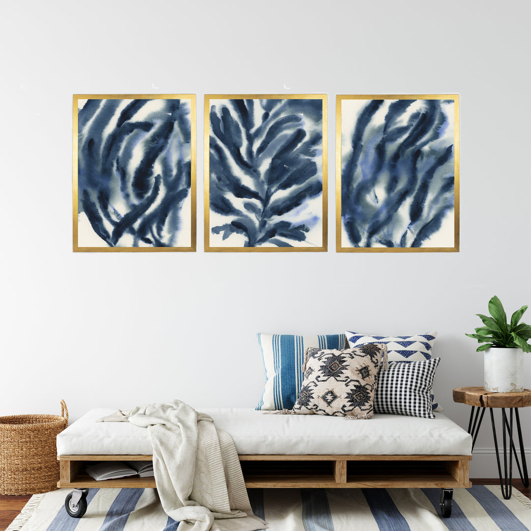 Indigo Seaweed Triptych - Set of 3