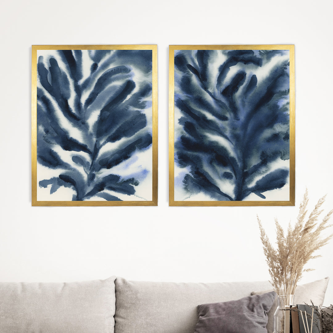 Indigo Seaweed Diptych, No. 2 - Set of 2