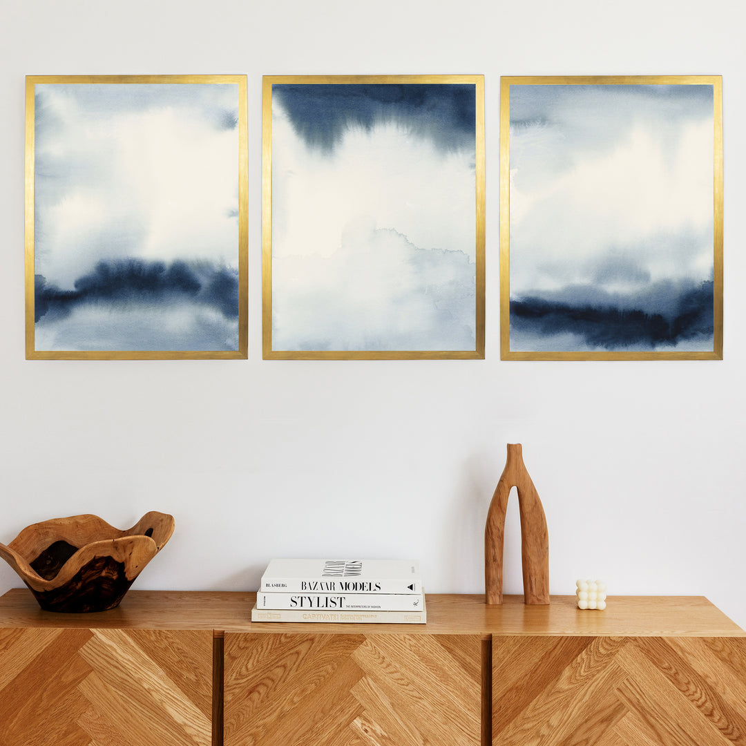 Indigo Abstracts Triptych - Set of 3