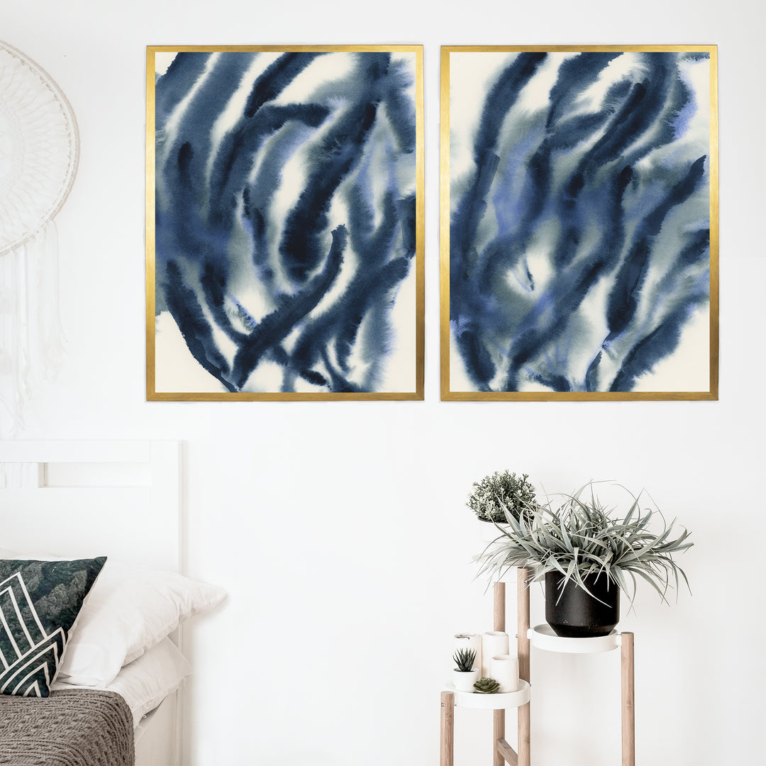 Indigo Seaweed Diptych, No. 1 - Set of 2