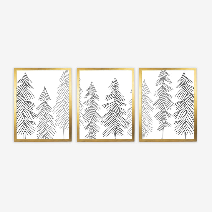 Simple Line Pine Trees - Set of 3