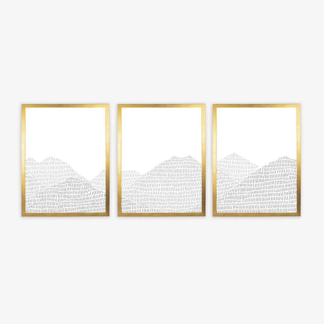 Modern Gray Mountain Landscape Illustration - Set of 3