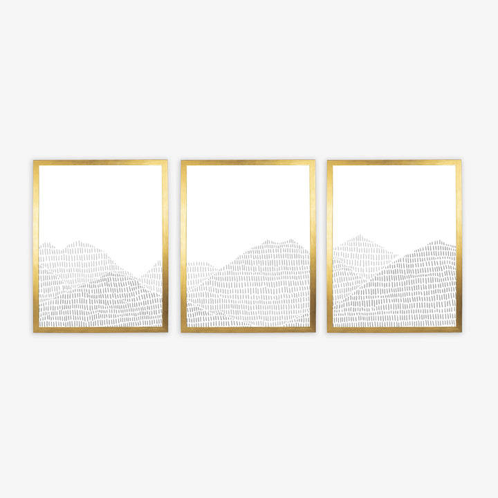 Modern Gray Mountain Landscape Illustration - Set of 3