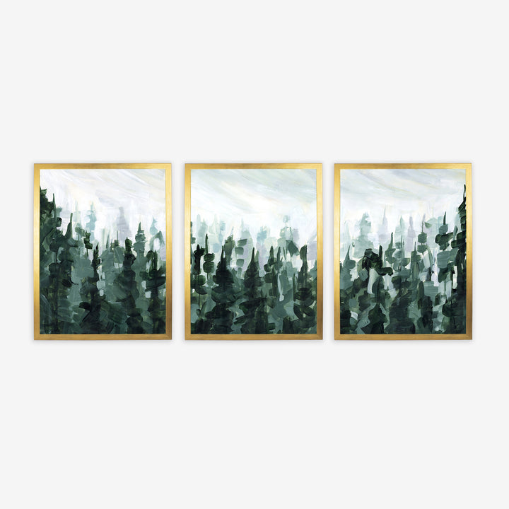 Forest Pine Tree Line Painting - Set of 3