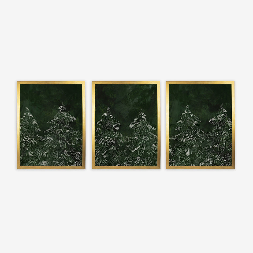 Winter Evergreens Triptych - Set of 3  - Art Prints or Canvases - Jetty Home