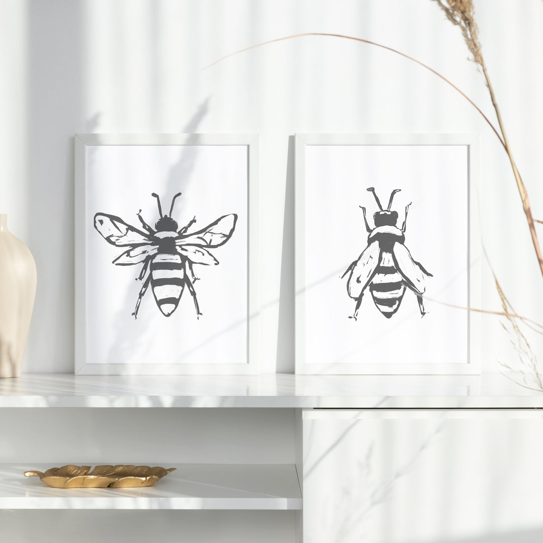 Bee Drawing - Set of 2  - Art Prints or Canvases - Jetty Home