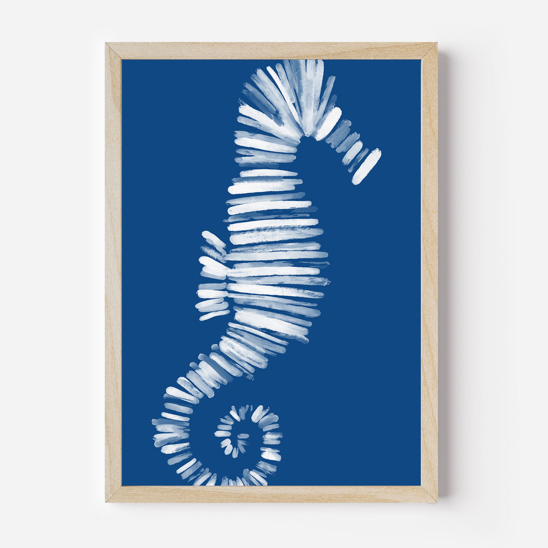 Deep Azure Blue Seahorse - Art Print or Canvas - Jetty Home