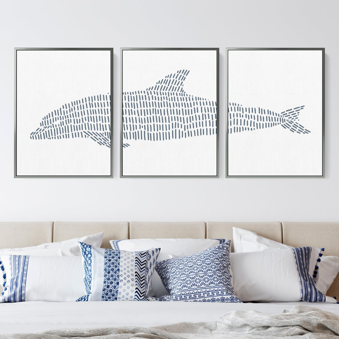 Dolphin Illustration - Set of 3  - Art Prints or Canvases - Jetty Home