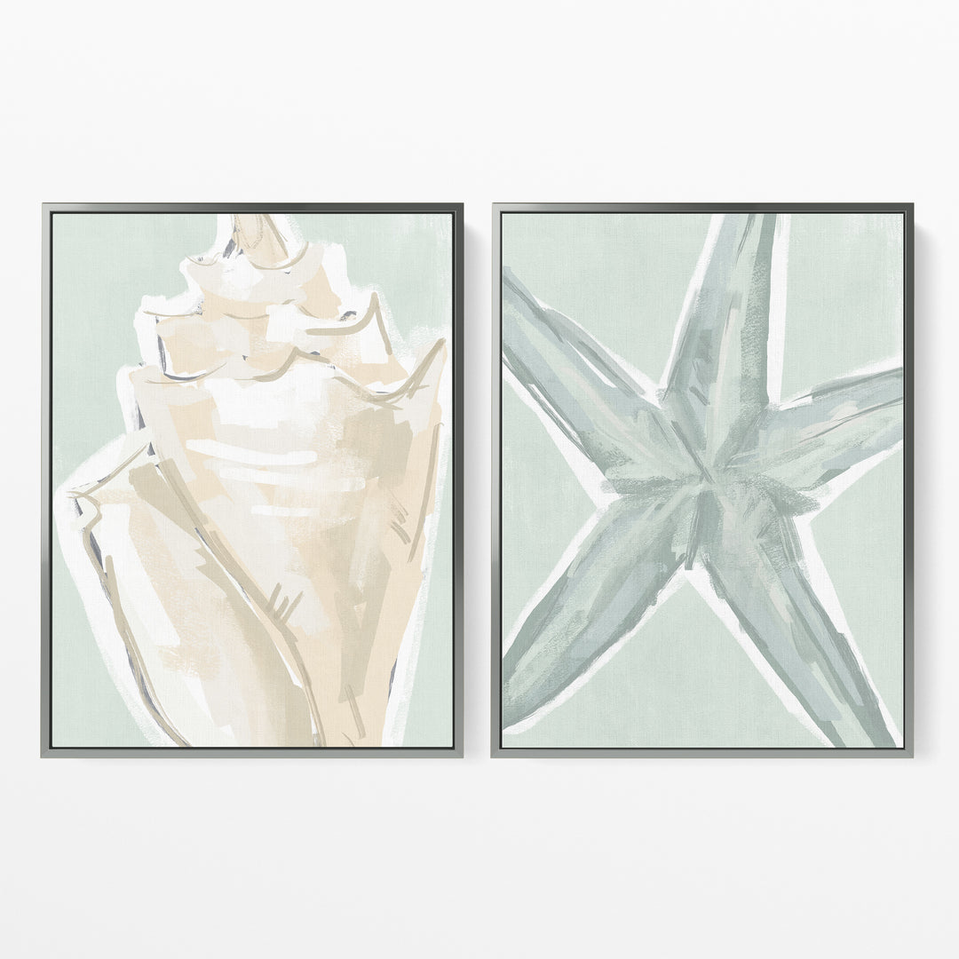 Starfish & Conch Diptych - Set of 2