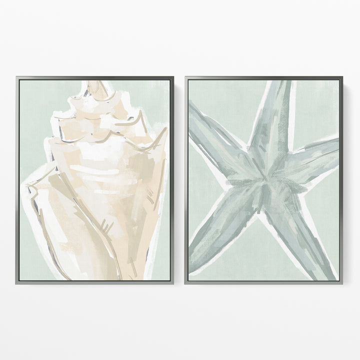 Starfish & Conch Diptych - Set of 2