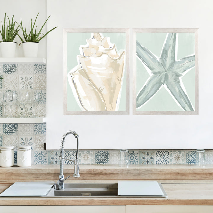 Starfish & Conch Diptych - Set of 2
