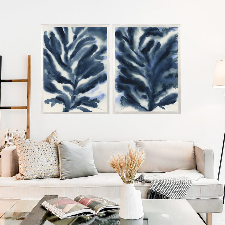 Indigo Seaweed Diptych, No. 2 - Set of 2