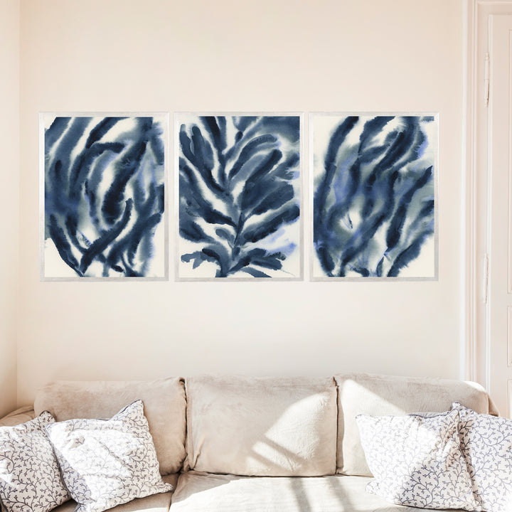 Indigo Seaweed Triptych - Set of 3