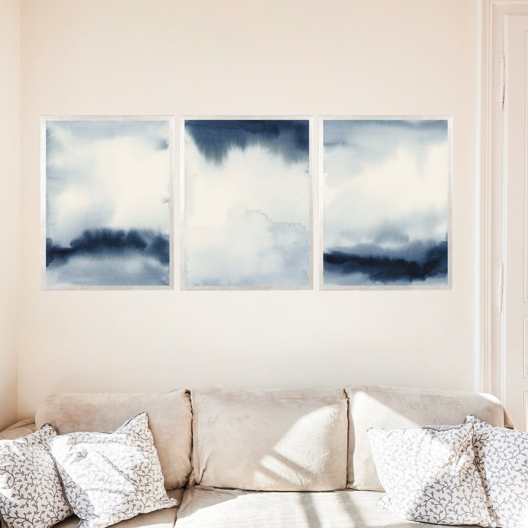 Indigo Abstracts Triptych - Set of 3