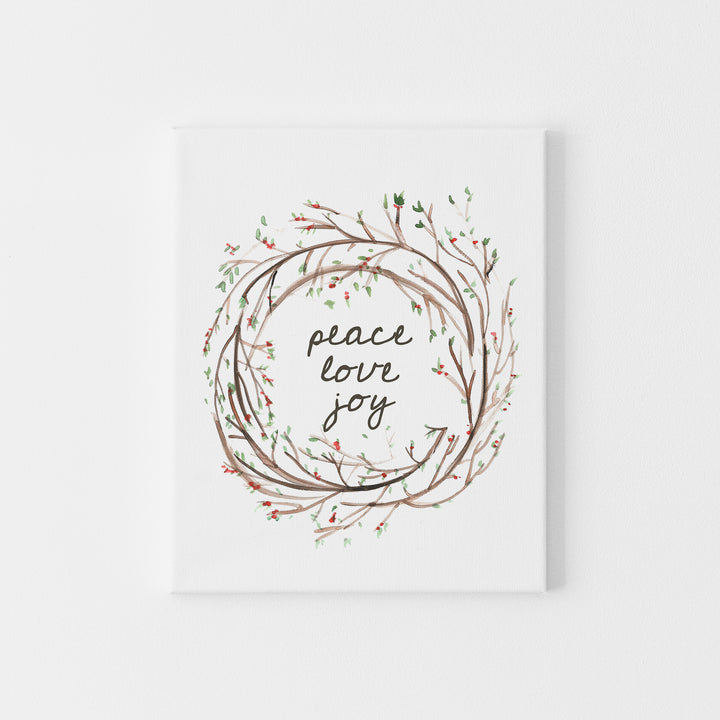 Peace Love Joy Wreath  - Art Print or Canvas - Jetty Home