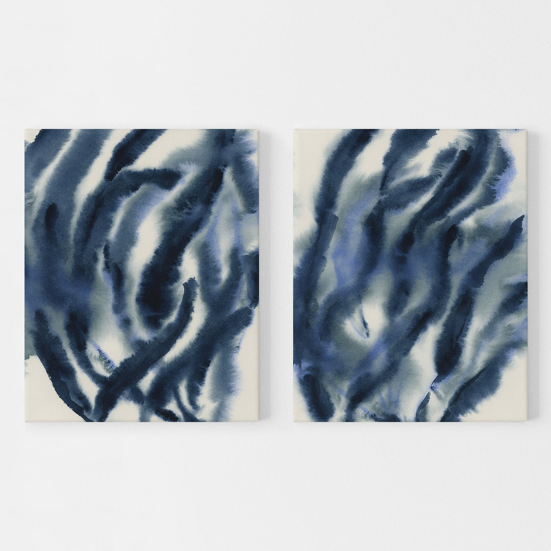 Indigo Seaweed Diptych, No. 1 - Set of 2
