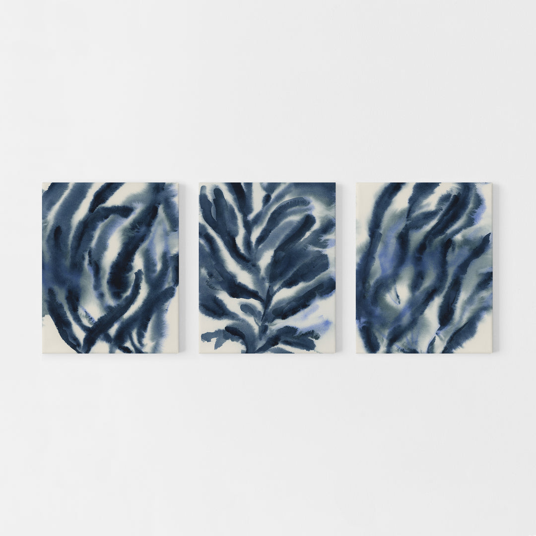 Indigo Seaweed Triptych - Set of 3