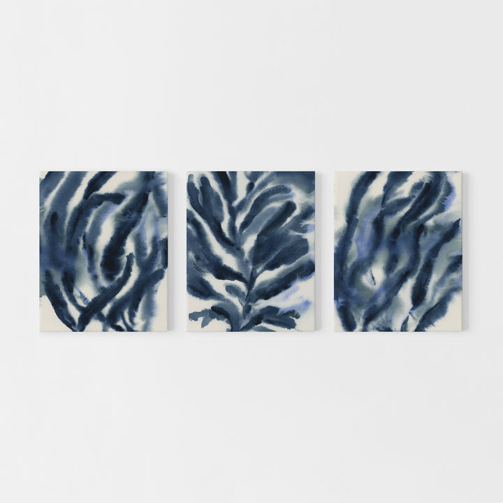 Indigo Seaweed Triptych - Set of 3
