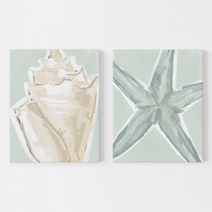 Starfish & Conch Diptych - Set of 2