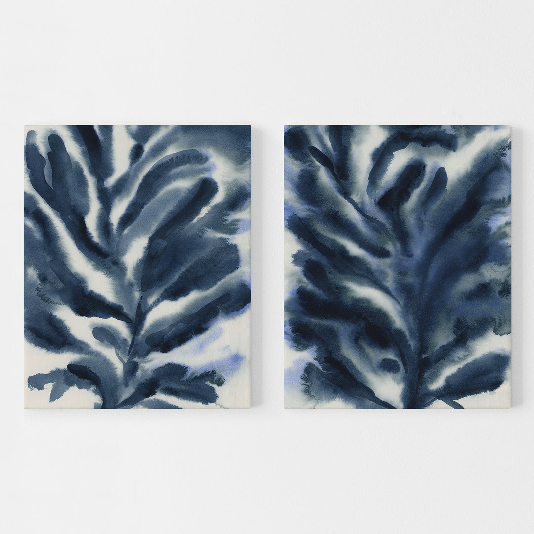 Indigo Seaweed Diptych, No. 2 - Set of 2