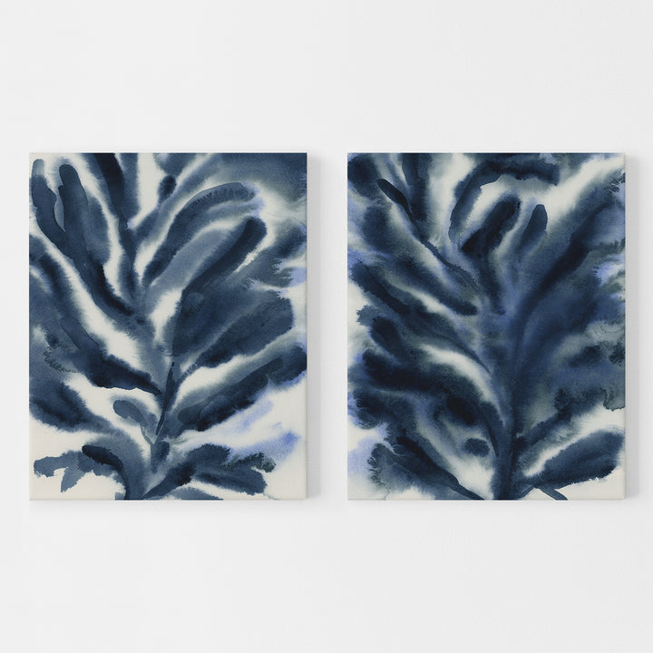 Indigo Seaweed Diptych, No. 2 - Set of 2