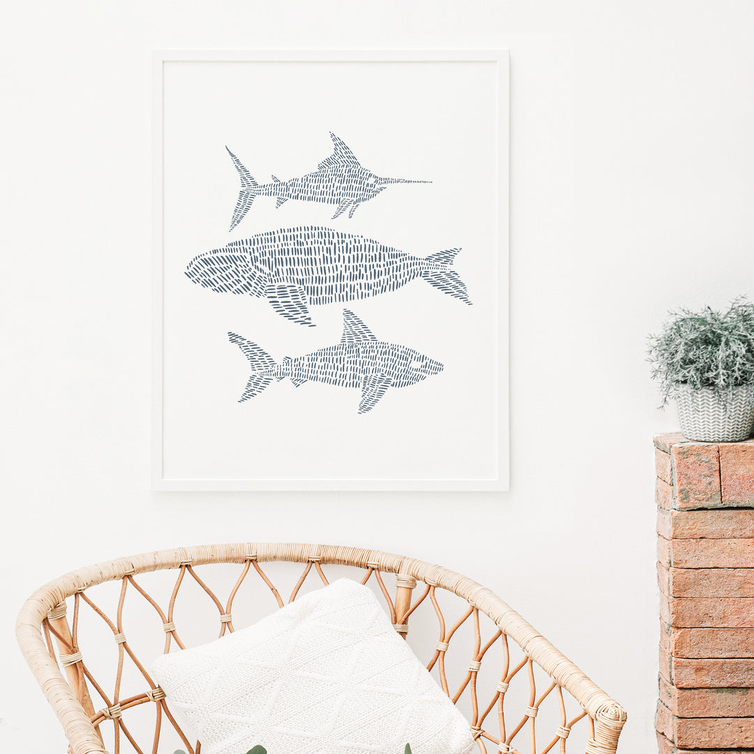 Swordfish, Right Whale & Great White Shark Illustration  - Art Print or Canvas - Jetty Home