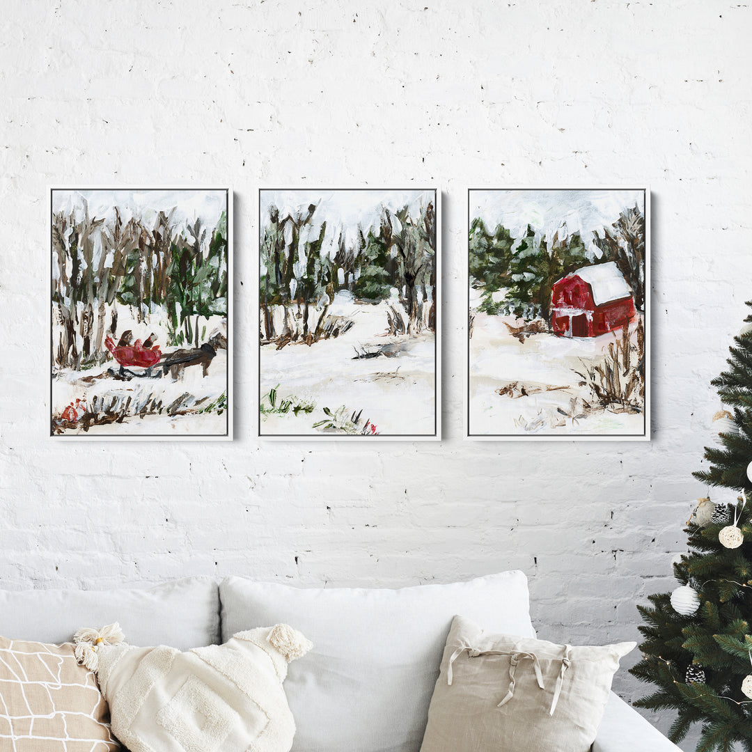 Winter's Barn Triptych - Set of 3  - Art Prints or Canvases - Jetty Home