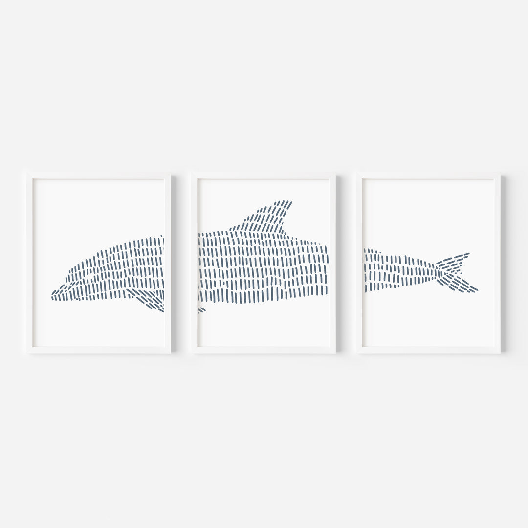 Dolphin Illustration - Set of 3  - Art Prints or Canvases - Jetty Home