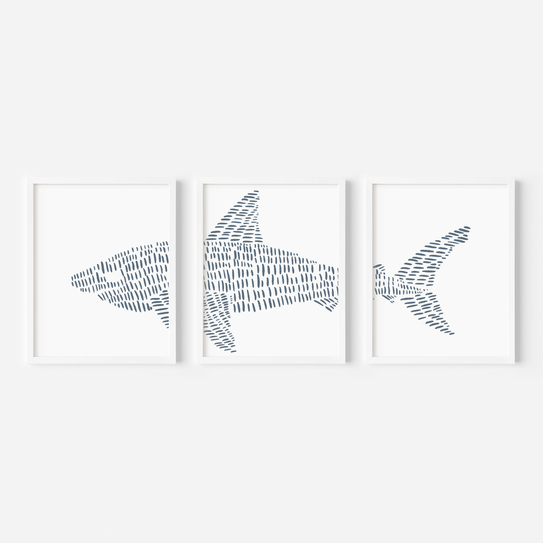 Great White Shark Modern Illustration - Set of 3  - Art Prints or Canvases - Jetty Home