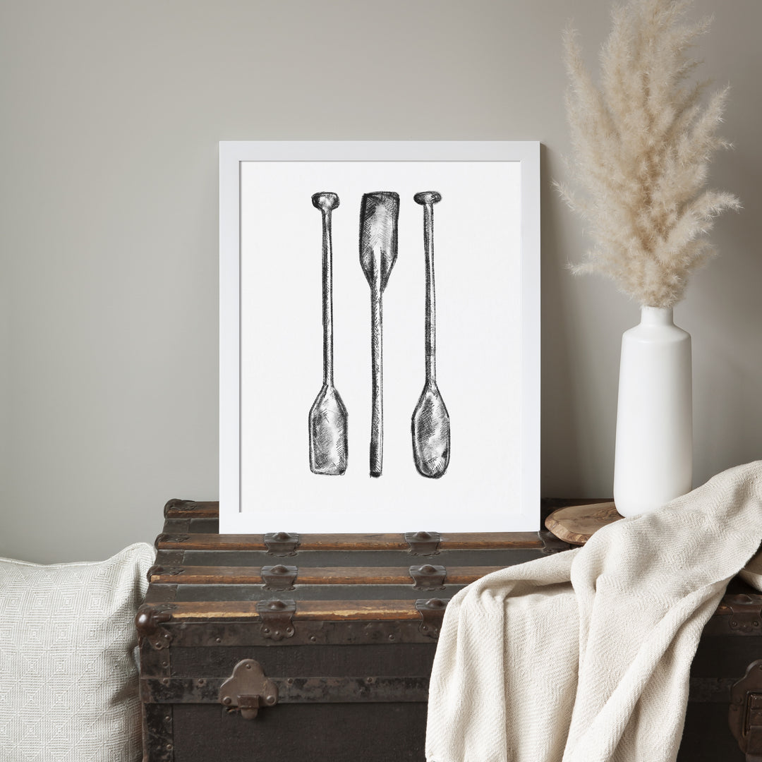 Black + White Oar Paddle Illustration