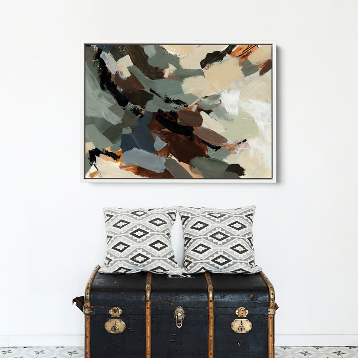 White canvas print from Jetty Home's Wildwood collection displayed on a wall, showcasing nature-inspired artwork.
